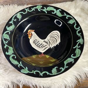 Midnight Rooster Large Serving Bowl Decor, 13” Diameter, Black